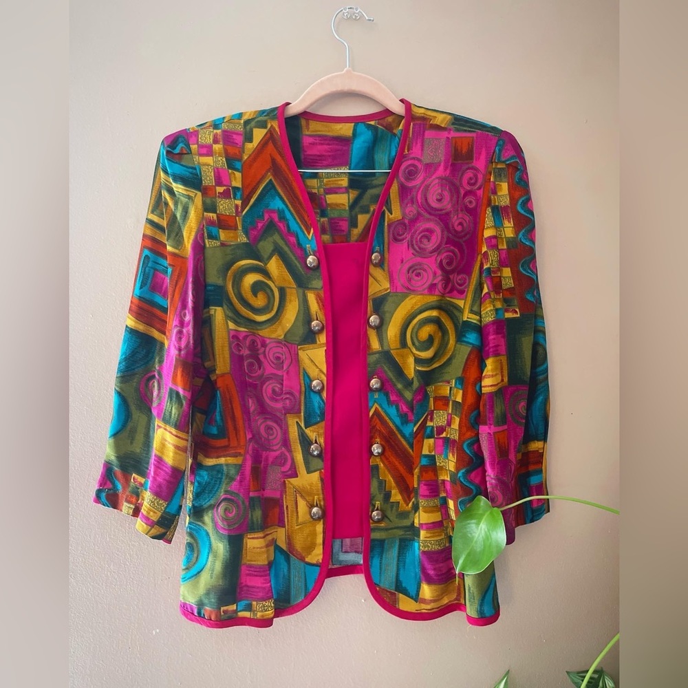 Vintage 80’s Abstract Whimsical Print Blazer Style Top